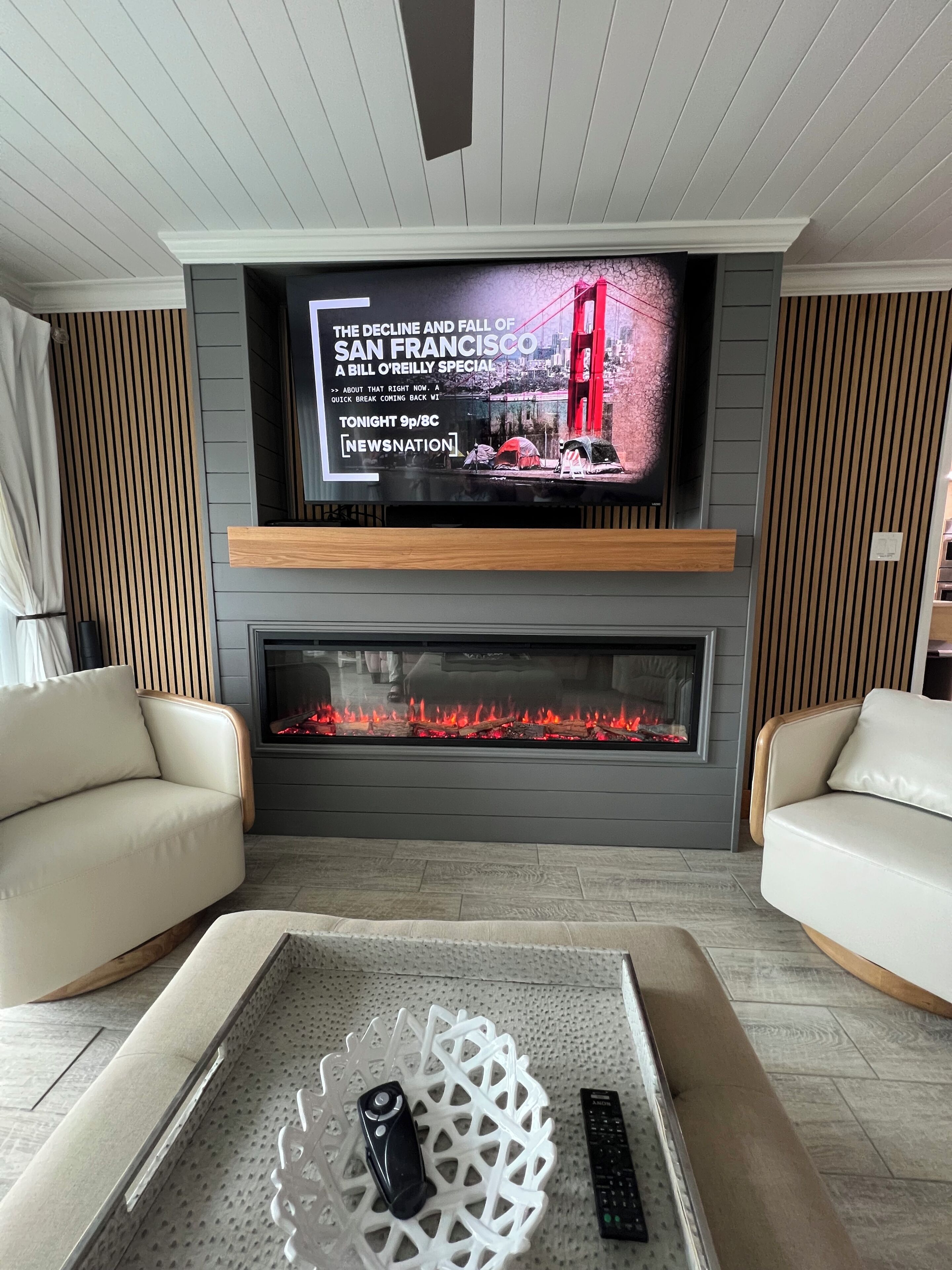 Fire place with blowing heater