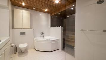 Bañera y ducha independientes, bañera de hidromasaje, secador de pelo