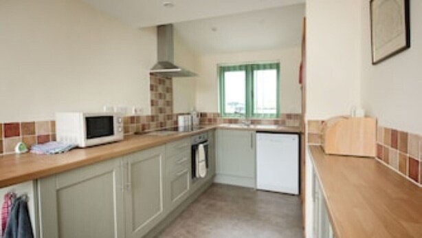 A compact kitchen with a microwave, toaster, and dishwasher. - Country Views peaceful location in superb setting close to the Norfolk Broads (Loddon)