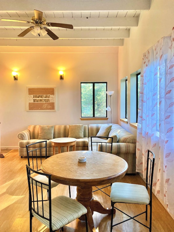 Fireplace, books, stereo