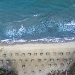 Private beach, white sand, sun-loungers, beach umbrellas