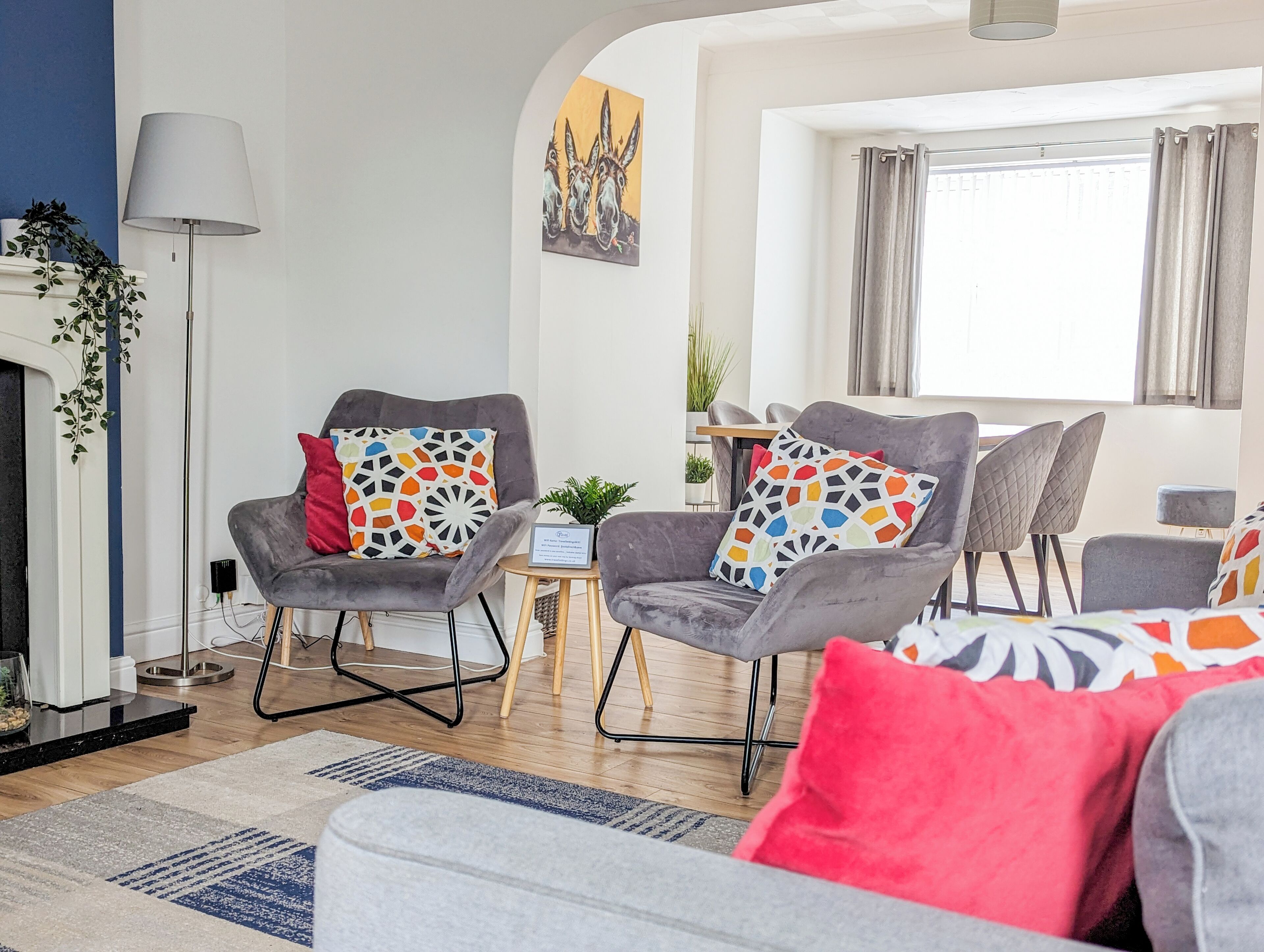 Living room with seating, smart tv