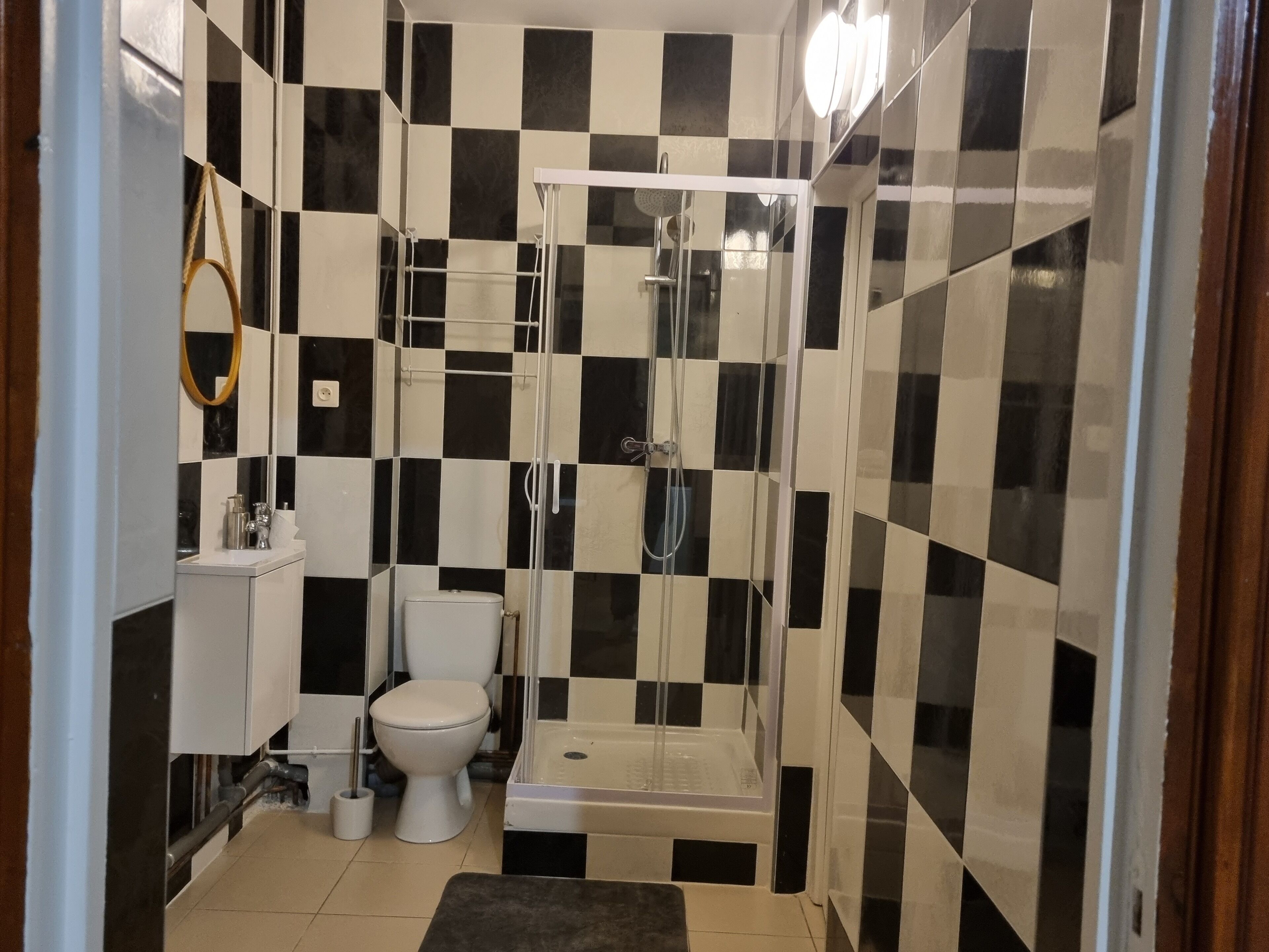 Ducha, toallas, jabón, papel higiénico