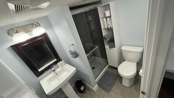 Shower, towels, soap, shampoo