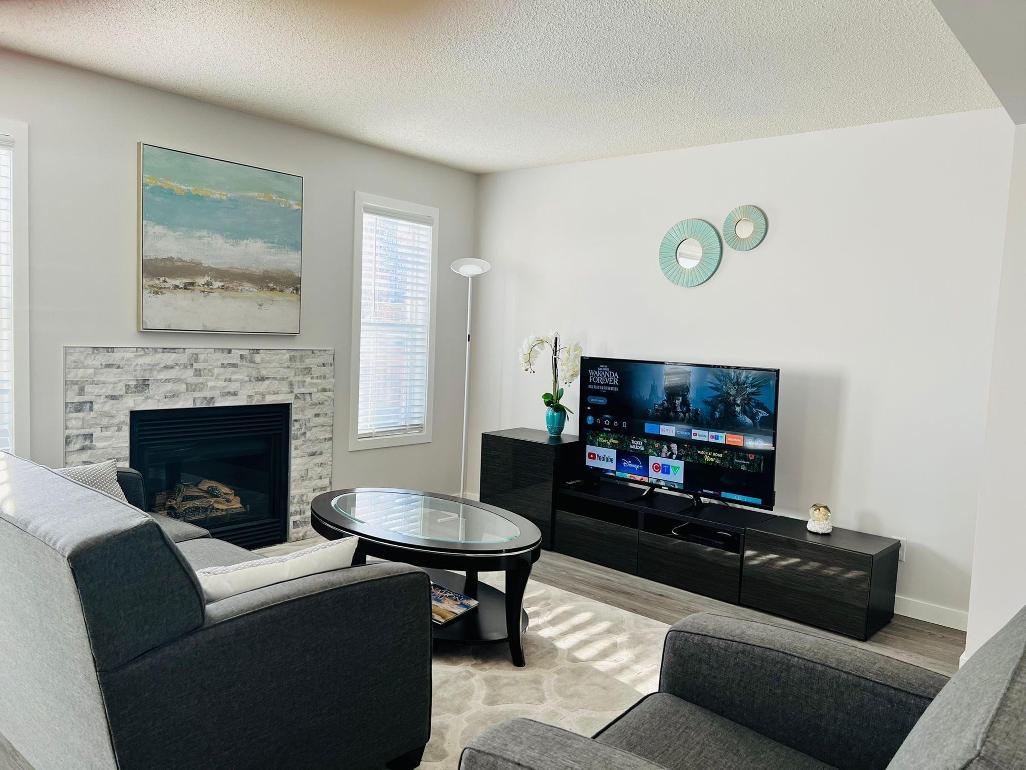 智能電視、壁爐、書籍、打印機