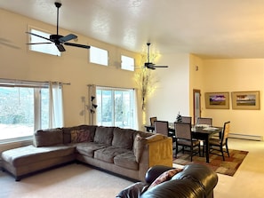 Smart TV, fireplace, DVD player, books