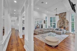 Smart TV, fireplace, foosball, table tennis