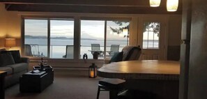 Smart TV, fireplace, DVD player, books