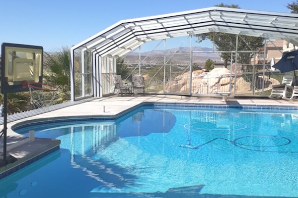 Pool with basketball hoop