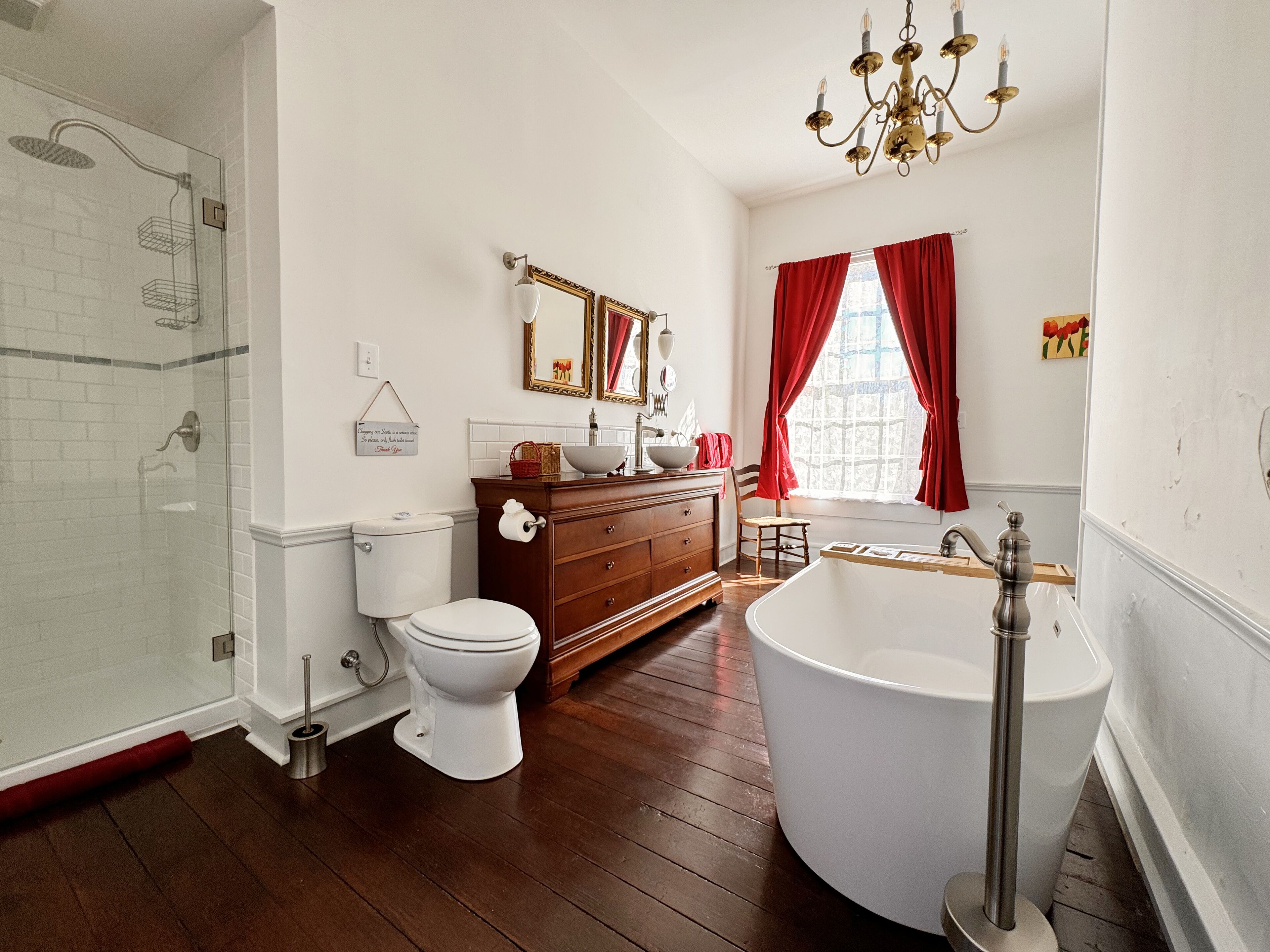 The Old Miss Suite | Bathroom | Separate tub and shower, deep soaking tub, rainfall showerhead
