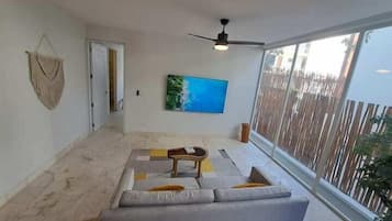 Luxury Villa, 3 Bedrooms, Terrace (#503) | Living area | 75-inch Smart TV with satellite channels, Netflix, streaming services