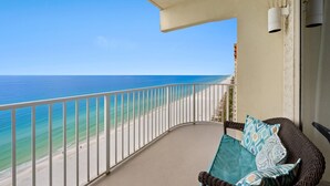 A balcony with a view of the beach and ocean. - Beachfront Wrap Balcony & Views! Shores of Panama (Panama City Beach)