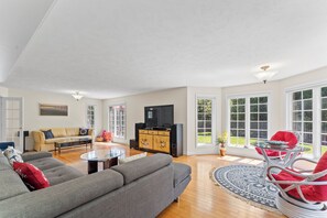 Smart TV, DVD player, books, video library