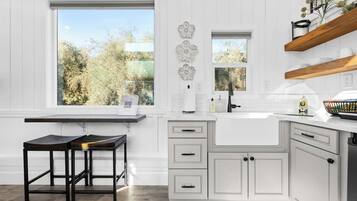 Microwave, stovetop, coffee/tea maker, toaster