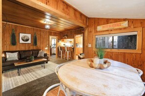 TV, fireplace, books, offices