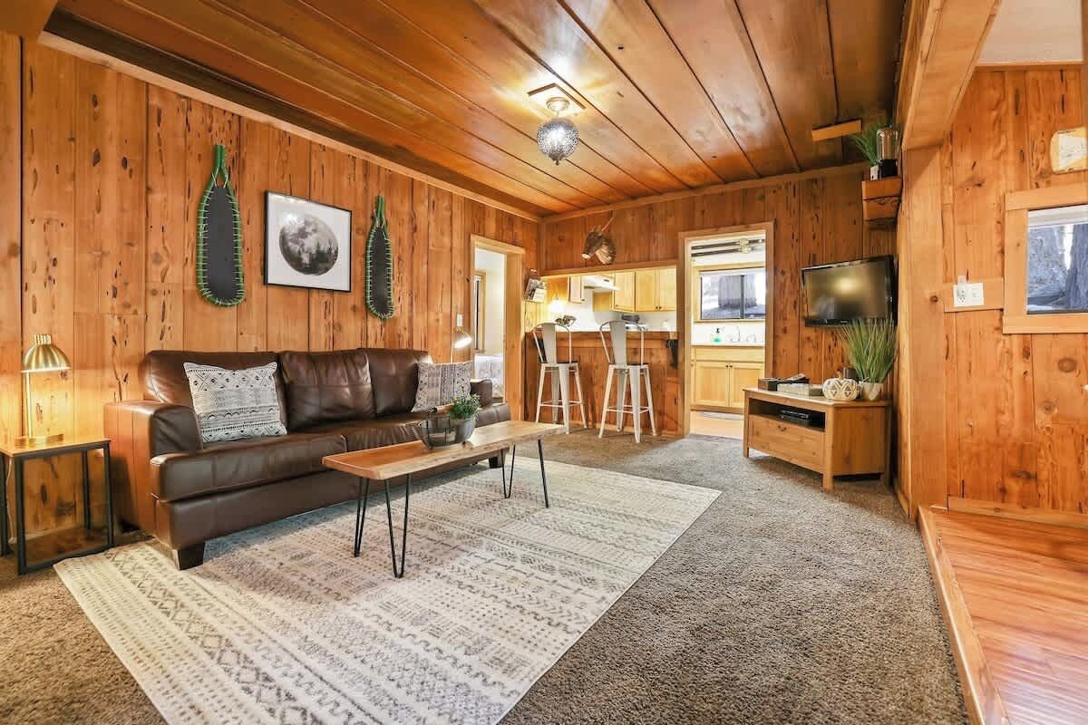 TV, fireplace, books, offices