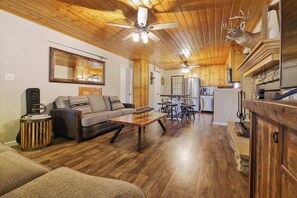 TV, peis, bøker og kontorer