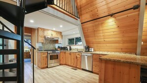 Private kitchen - Bear Hugs A-Frame Cabin with Games, AC & BBQ Grill (Shaver Lake)