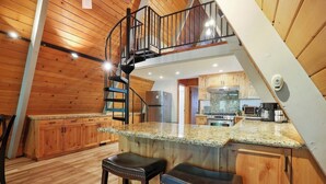 Private kitchen - Bear Hugs A-Frame Cabin with Games, AC & BBQ Grill (Shaver Lake)