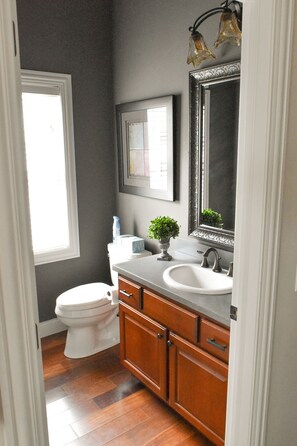 Bañera con ducha, secador de pelo, toallas, jabón