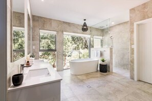 Hair dryer, towels, toilet paper