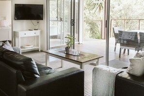 TV connectée, cheminée, livres
