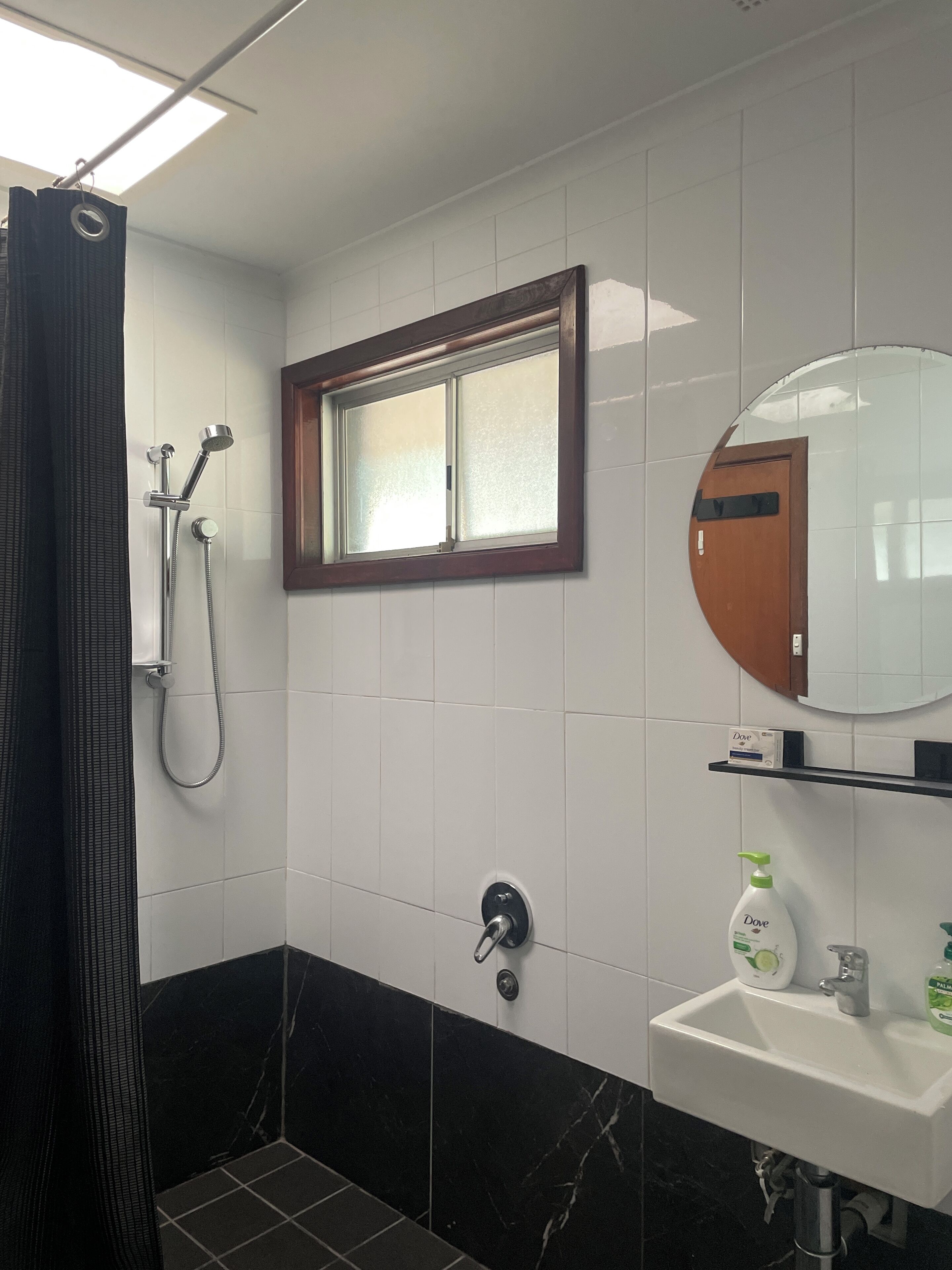 Shower, soap, toilet paper