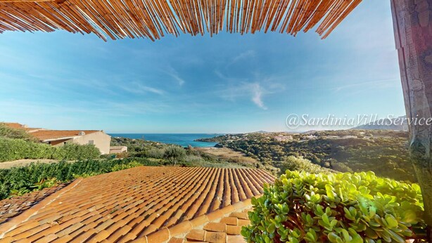 A terrace with a view of the sea, a tiled roof, and a lush green plant. - Apartment Dream - Cala Granu (Arzachena)