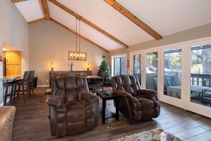 Flat-screen TV, fireplace