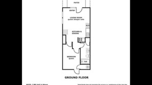 A floor plan of a ground floor apartment at 249 Topsail Road, including a living room, kitchen, dining area, bedroom, and shared bathroom. - Aint Dat A Beach Entire - 3BR Home on the 2nd Row (North Topsail Beach)