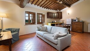 TV, fireplace - Camino, Montauto - Holiday apartment  with pool close to San Gimignano (Montauto)