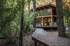Terrace/patio - Stylish cabin in Corralco with Hot Tub in the middle of the native forest. (Malalcahuello)