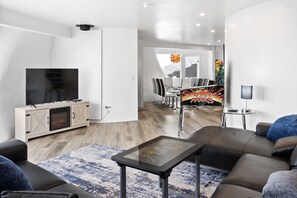 Smart TV, fireplace, video games, books