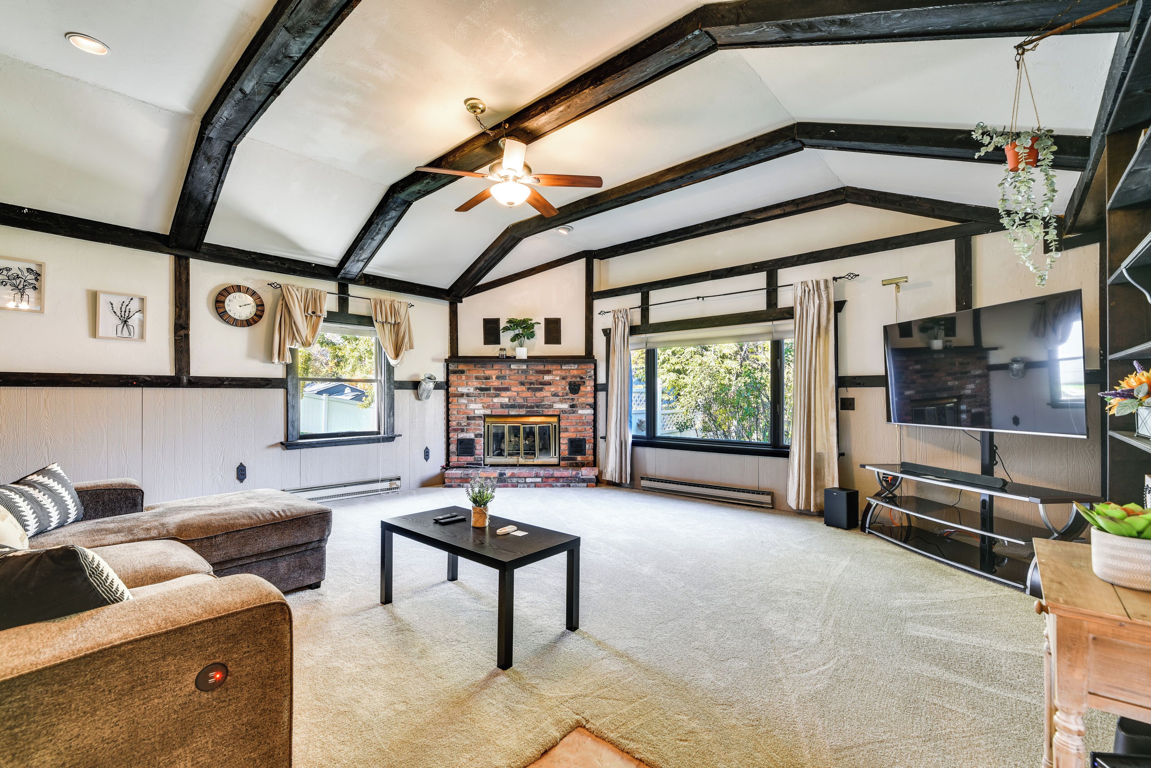 TV, fireplace