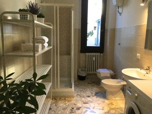 Shower, bidet, towels