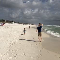 On the beach, sun-loungers