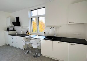 Fridge, microwave, coffee/tea maker, electric kettle - Villa Riverside - Modern & Spacious Family Suite (Ljubljana)