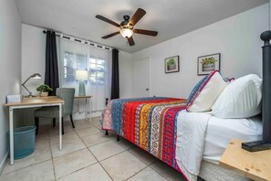 4 bedrooms, desk, iron/ironing board, travel cot