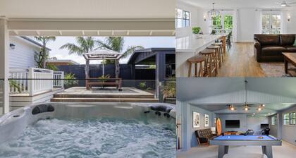 Spa jacuzzi, modern, stylish, separate games room, backyard, fully fenced