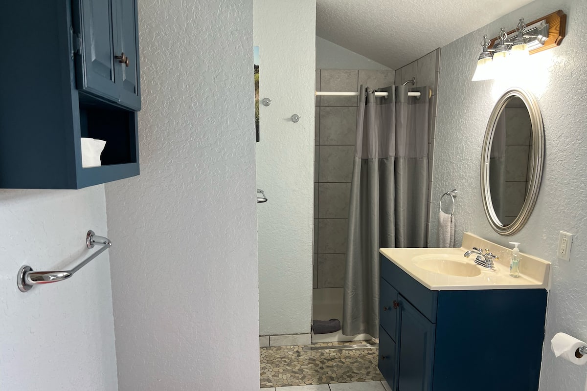 Comfort Condo | Bathroom | Shower, free toiletries, hair dryer, towels