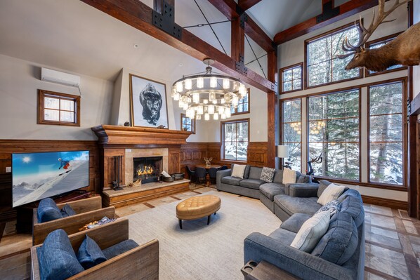 TV, fireplace, table football, ping pong