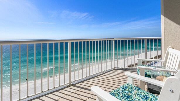 A balcony with a view of the beach and ocean. - Stay 5 Nights this Summer at Summerwinds West |15th Floor W/ Breathtaking Views |Beach Set Included (Navarre)