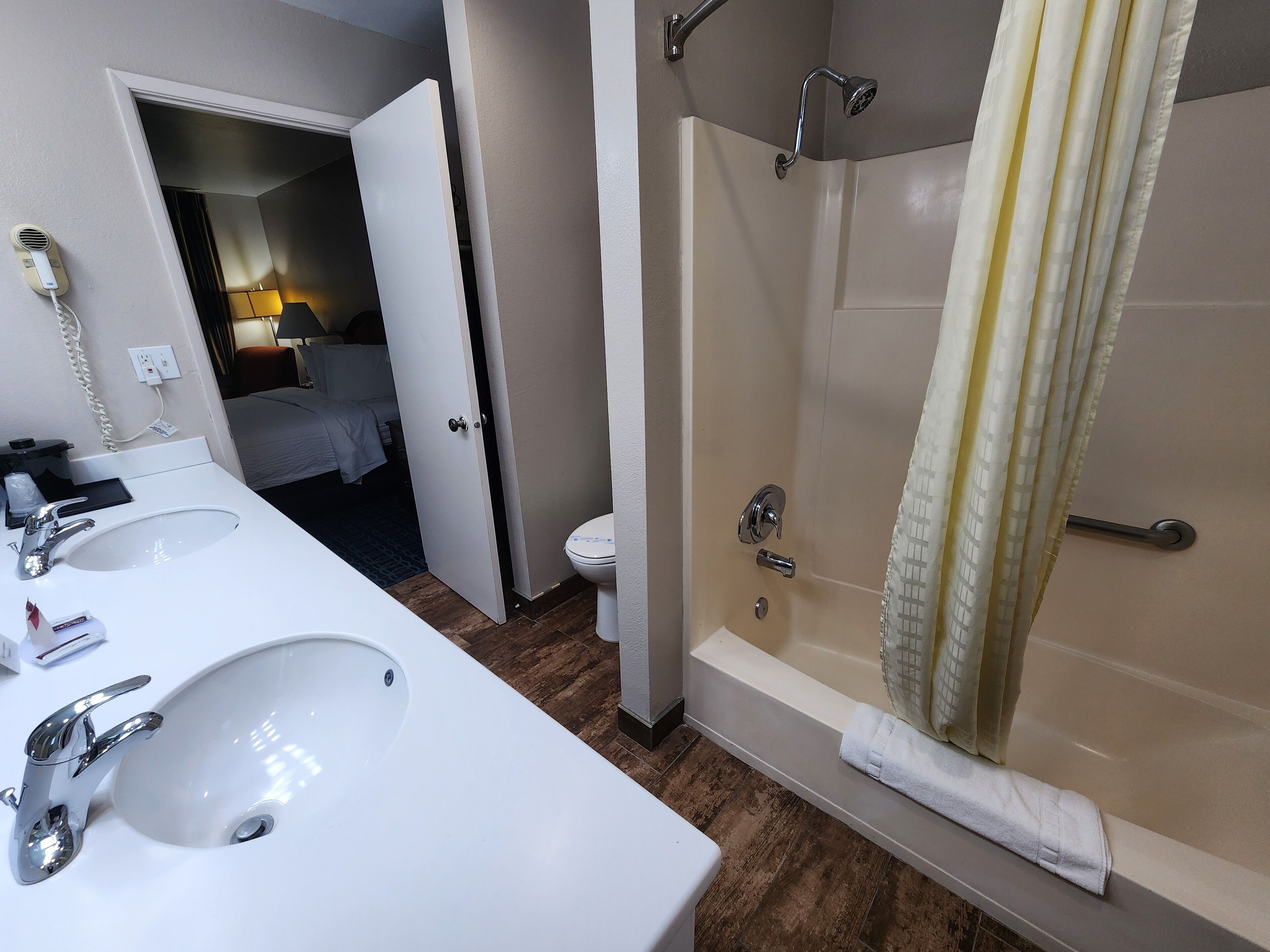 Free toiletries, hair dryer, towels, soap