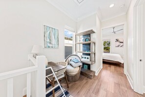 4 bedrooms, desk, iron/ironing board, travel crib