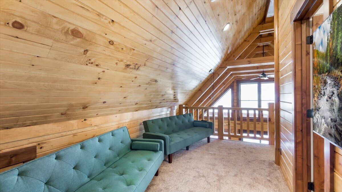 Televisión, chimenea y oficina 