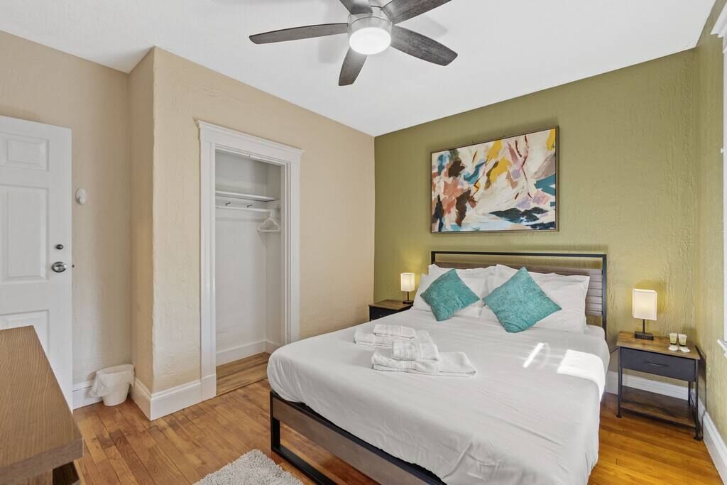 4 bedrooms, memory foam beds, iron/ironing board, WiFi