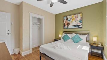 4 bedrooms, memory foam beds, iron/ironing board, WiFi