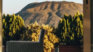 A view of a mountain with a chair and potted plants in the foreground. - Villa Francia (Costa Adeje)