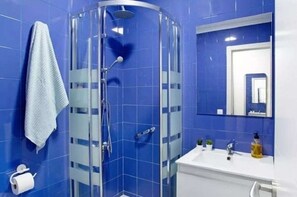 Ducha, secador de pelo, toallas, papel higiénico