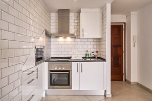 Fridge, microwave, oven, electric kettle